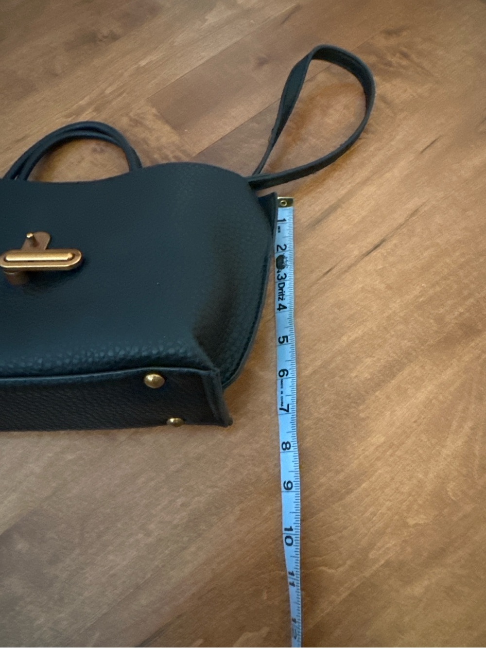 Black Structured Satchel Crossbody Bag Gold Hardware Top Handle - Picture 8 of 8